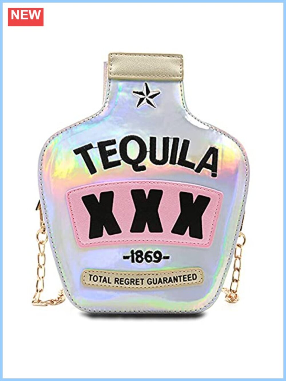 Sequins PU Leather Tequila Bottle Shaped Clutch Crossbody Purse